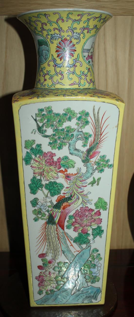 A Chinese famille rose square baluster vase, 20th century, 42cm